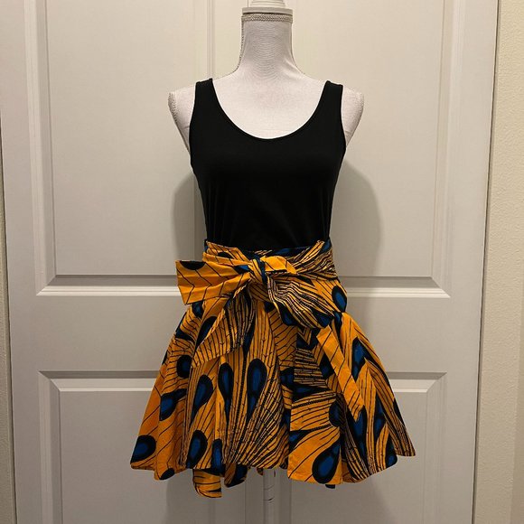 Ngozi Colorful Wrap Skirt in Yellow & Blue Butterfly Wing...